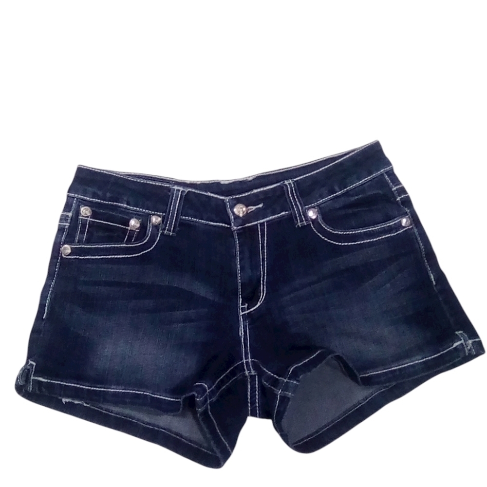 Shyanne Mid Rise Dark Wash Denim Shorts Contrast Stitch Western Casual Size 9